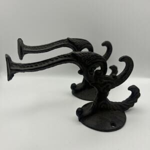 Wall or Coat Hooks Cast Iron LARGE Hooks Vtg Style set of two
